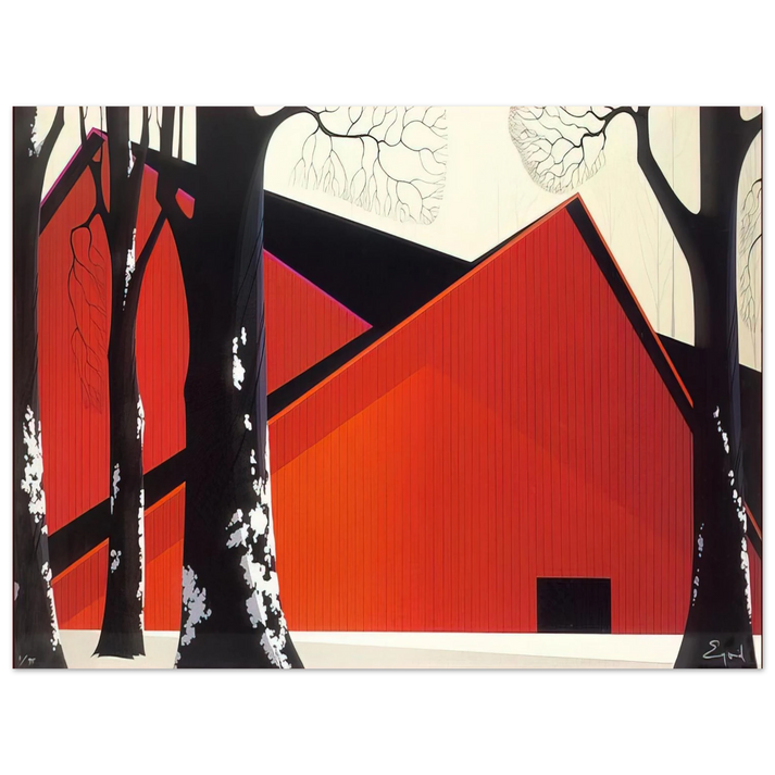 Eyvind Earle - The Great Red Barn 75x100 cm / 30x40inches Fine Art Poster