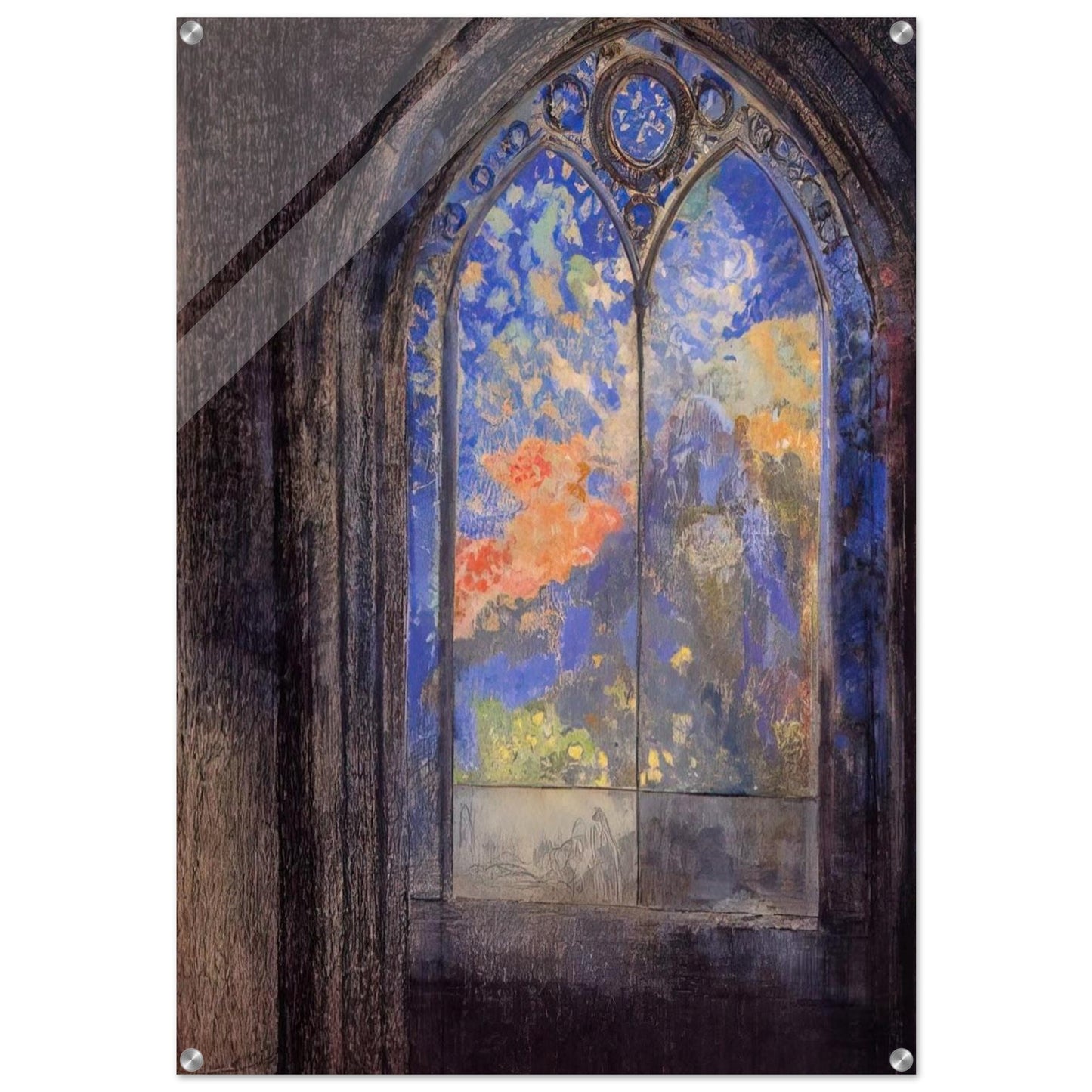 STAINED GLASS WINDOW THE MYSTERIOUS GARDEN - Odilon Redon Acrylic Print - 70x100 cm / 28x40″ inches | Odilon Redon Wall Art | Odilon Redon Prints
