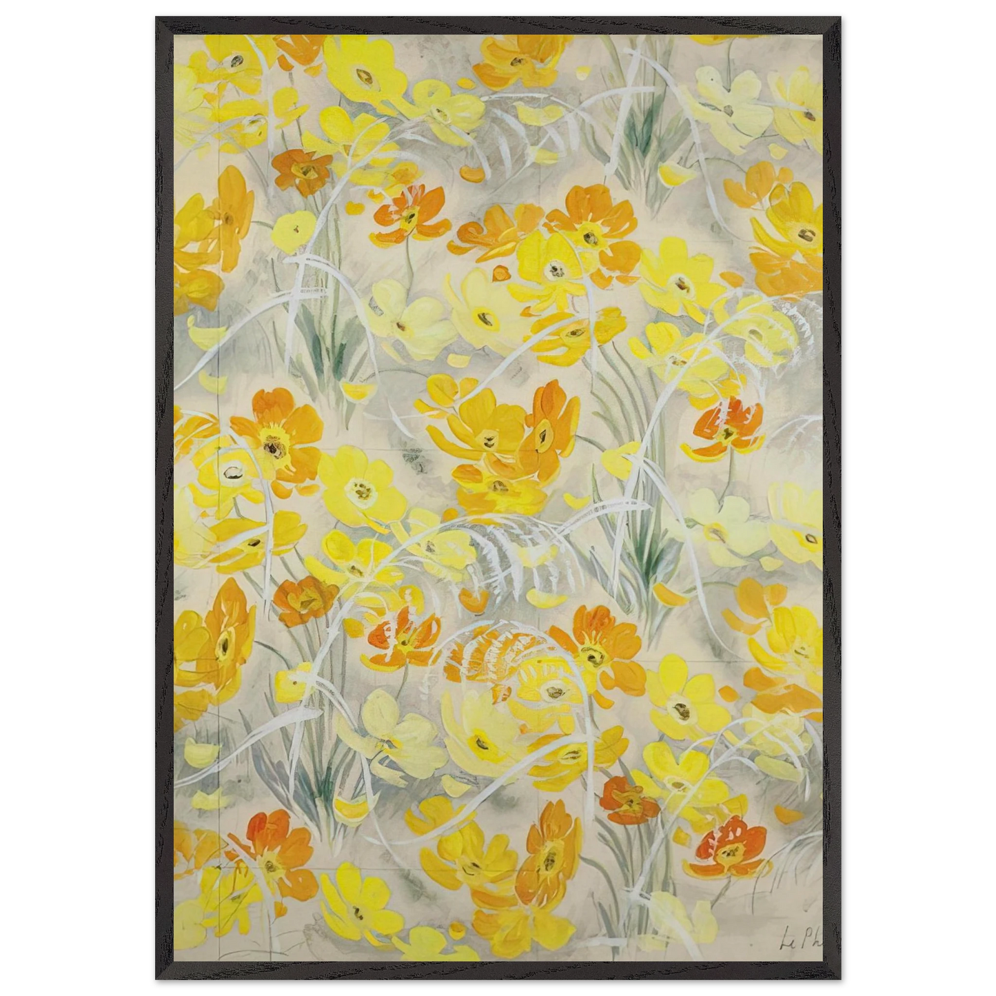 Orange and Yellow Flowers - Post-Impressionism - Le Pho 70x100 cm / 28x40 inches Framed Art Print – Black Wooden Frame