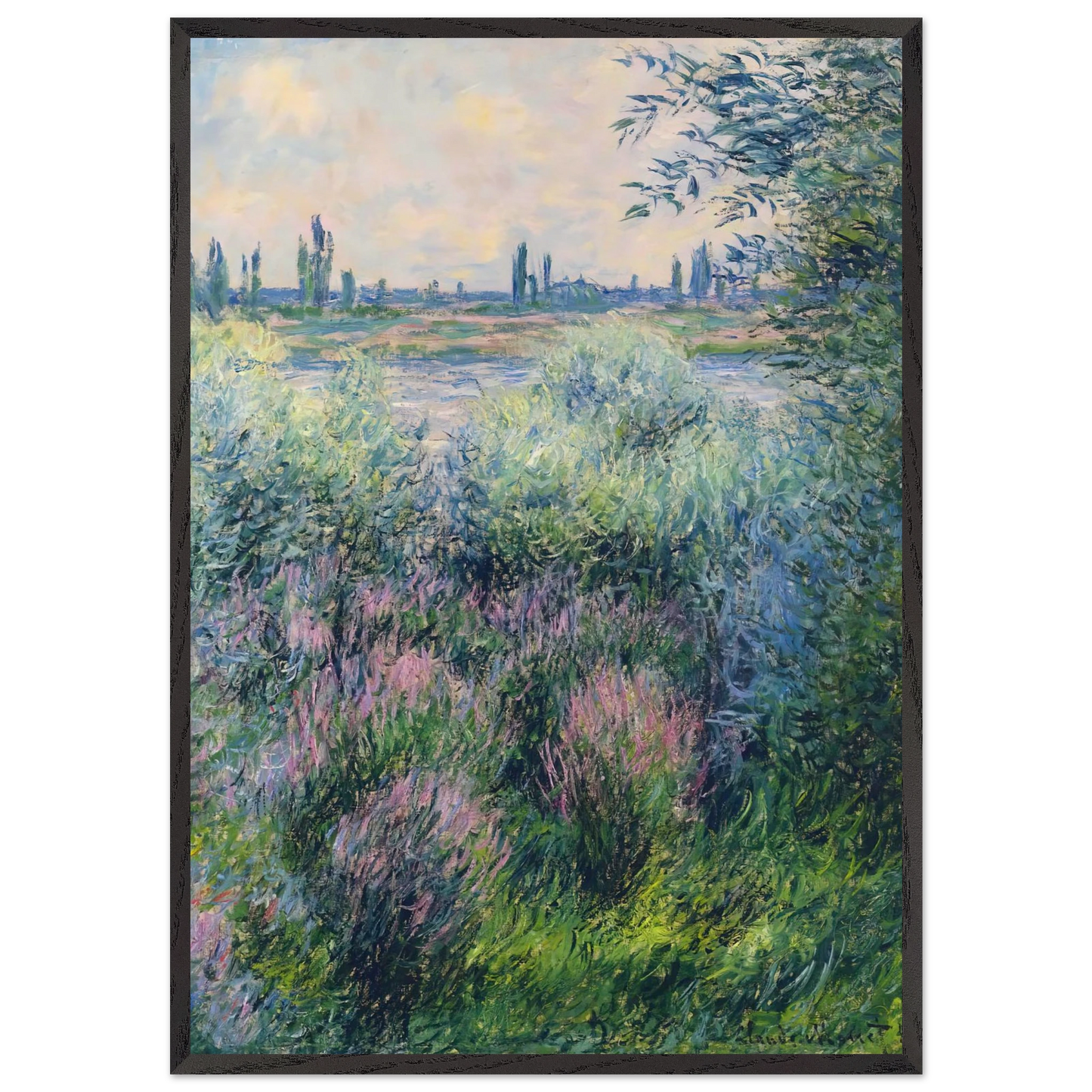 Spot on the Banks of the Seine - claude monet 70x100 cm / 28x40 inches Framed Art Print – Black Wooden Frame