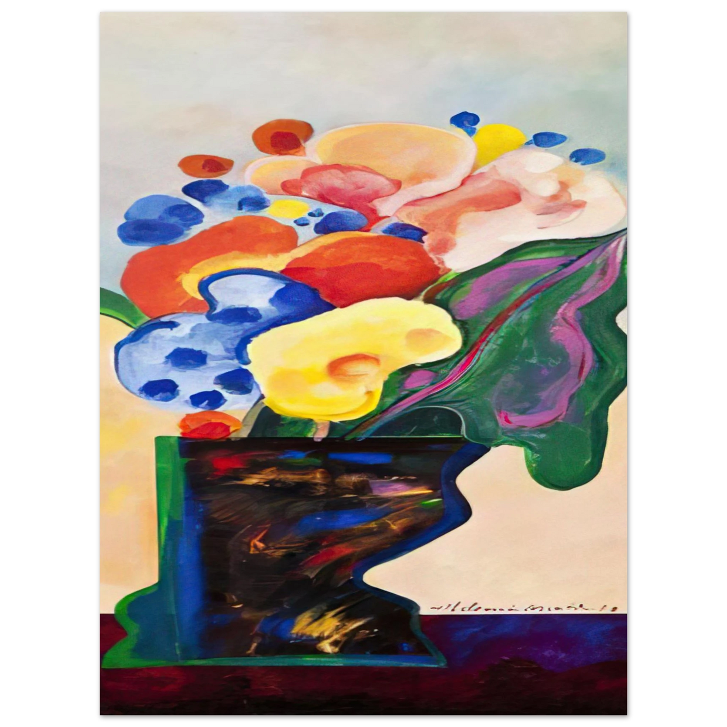 Aldemir Martins - Vase With Flowers - 1990 75x100 cm / 30x40inches Fine Art Poster