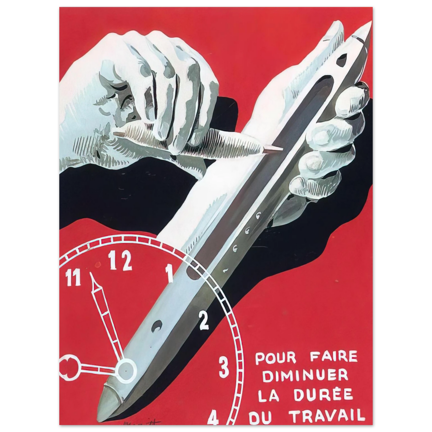 Rene Magritte - PROJECT OF POSTER THE CENTER OF TEXTILE WORKERS IN BELGIUM TO REDUCE WORKING HOURS 1938 75x100 cm / 30x40inches Fine Art Poster