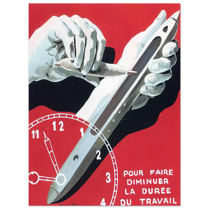Rene Magritte - PROJECT OF POSTER THE CENTER OF TEXTILE WORKERS IN BELGIUM TO REDUCE WORKING HOURS 1938 75x100 cm / 30x40inches Fine Art Poster
