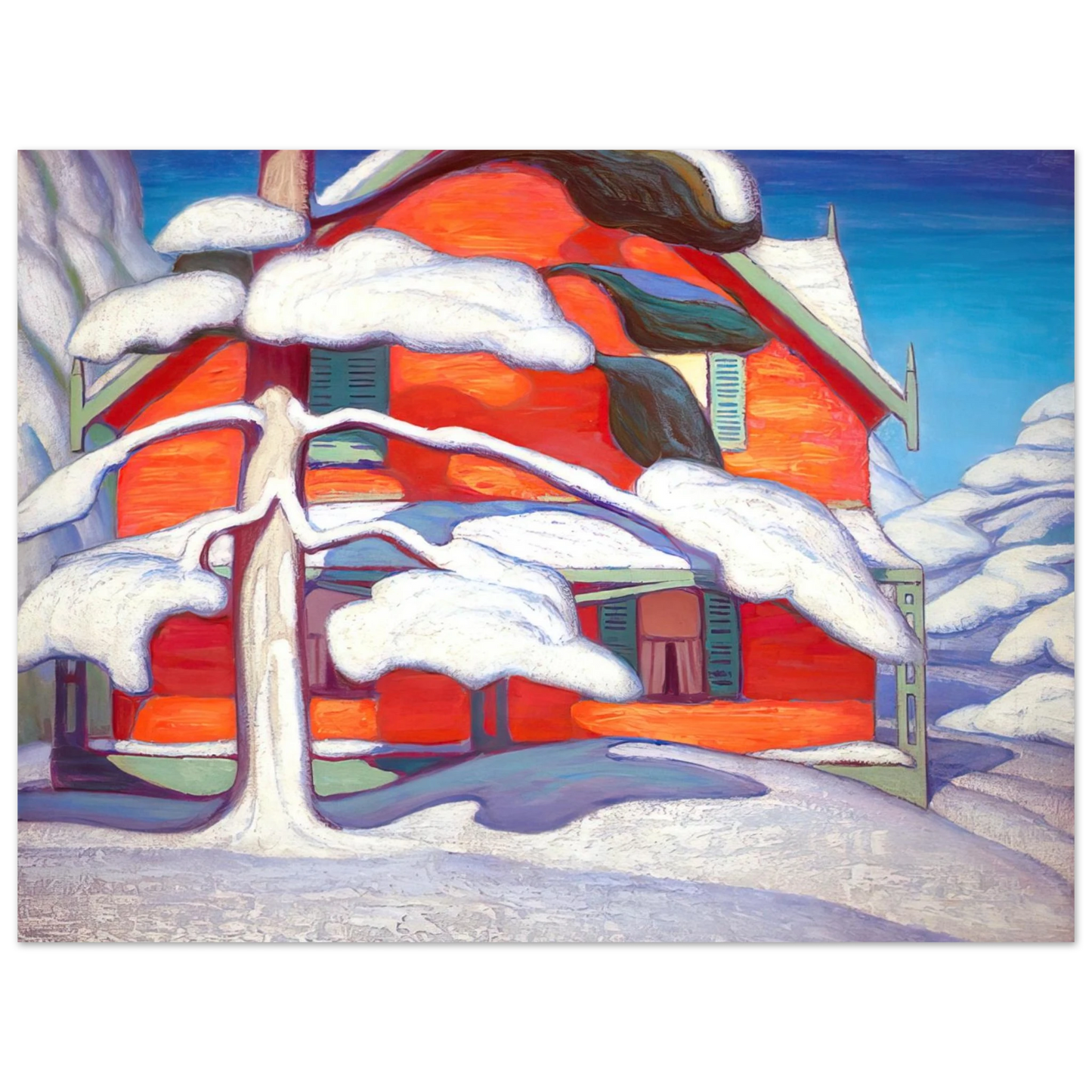 Lawren Harris - Pine Tree and Red House, Winter City - 1924 75x100 cm / 30x40inches Fine Art Poster