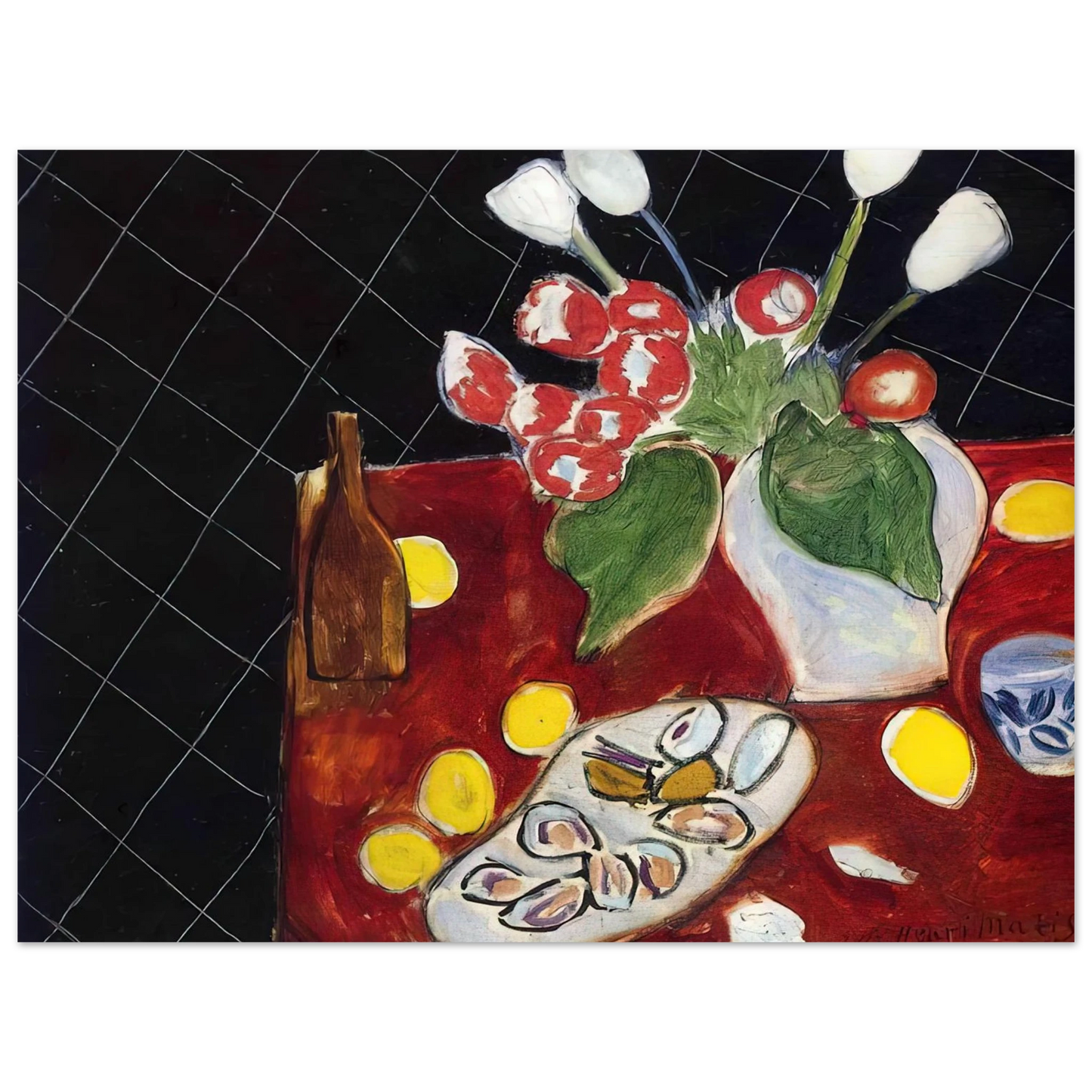 Henri Matisse - TULIPS AND OYSTERS ON A BLACK BACKGROUND 1943 75x100 cm / 30x40inches Fine Art Poster