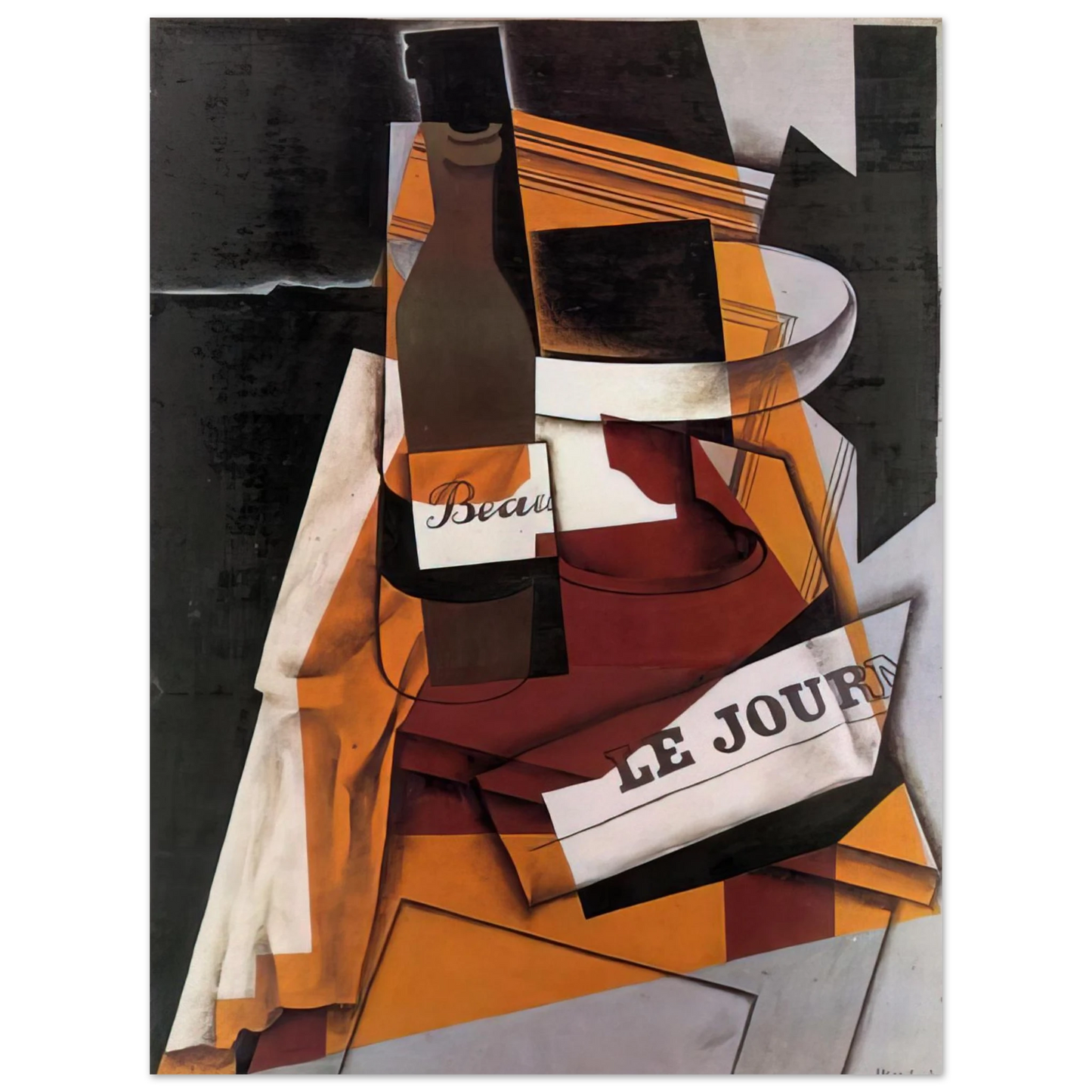 Juan Gris - BOTTLE NEWSPAPER AND FRUIT BOWL 1915 75x100 cm / 30x40inches Fine Art Poster