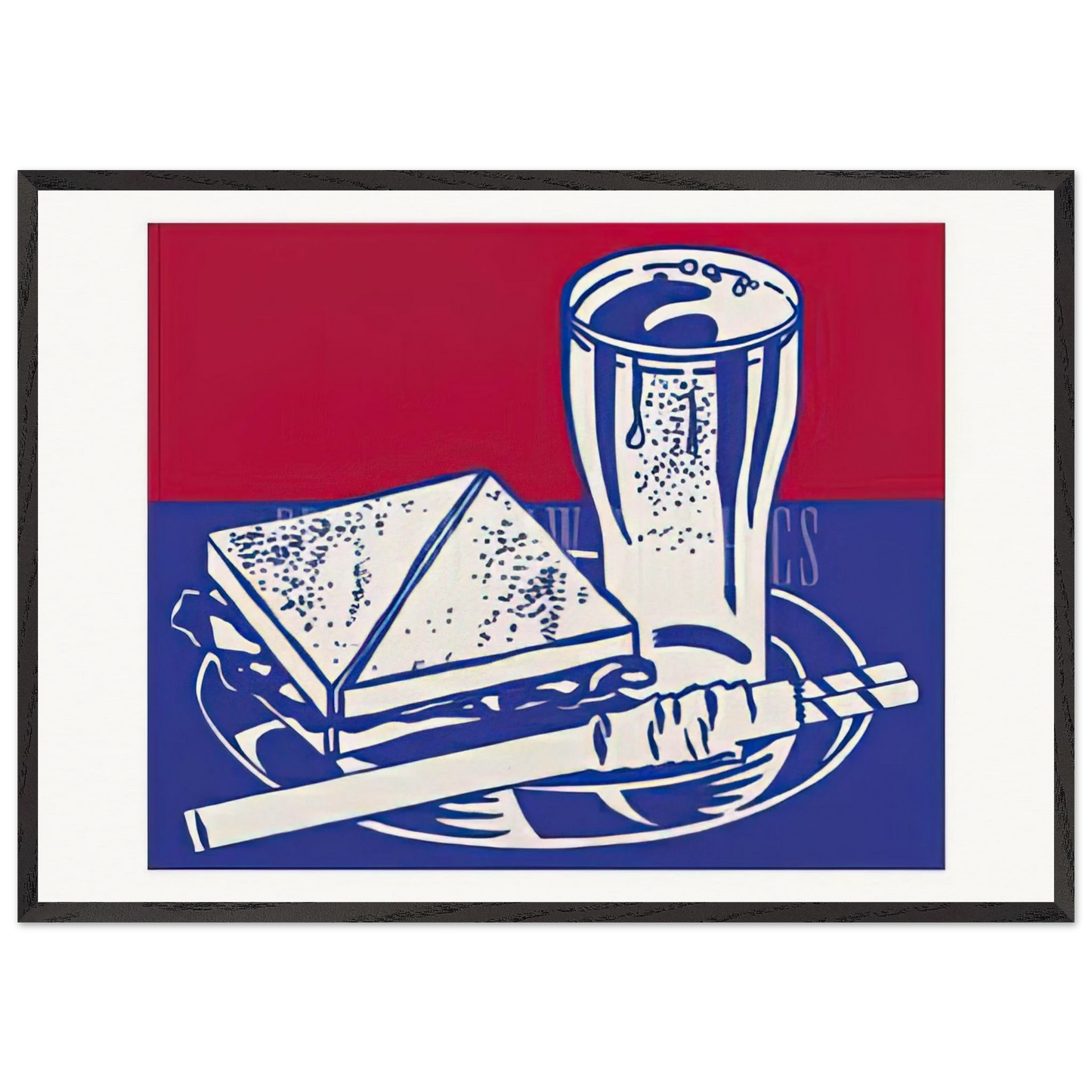 SANDWICH AND SODA 1964 - Roy Lichtenstein 70x100 cm / 28x40 inches Framed Art Print – Black Wooden Frame