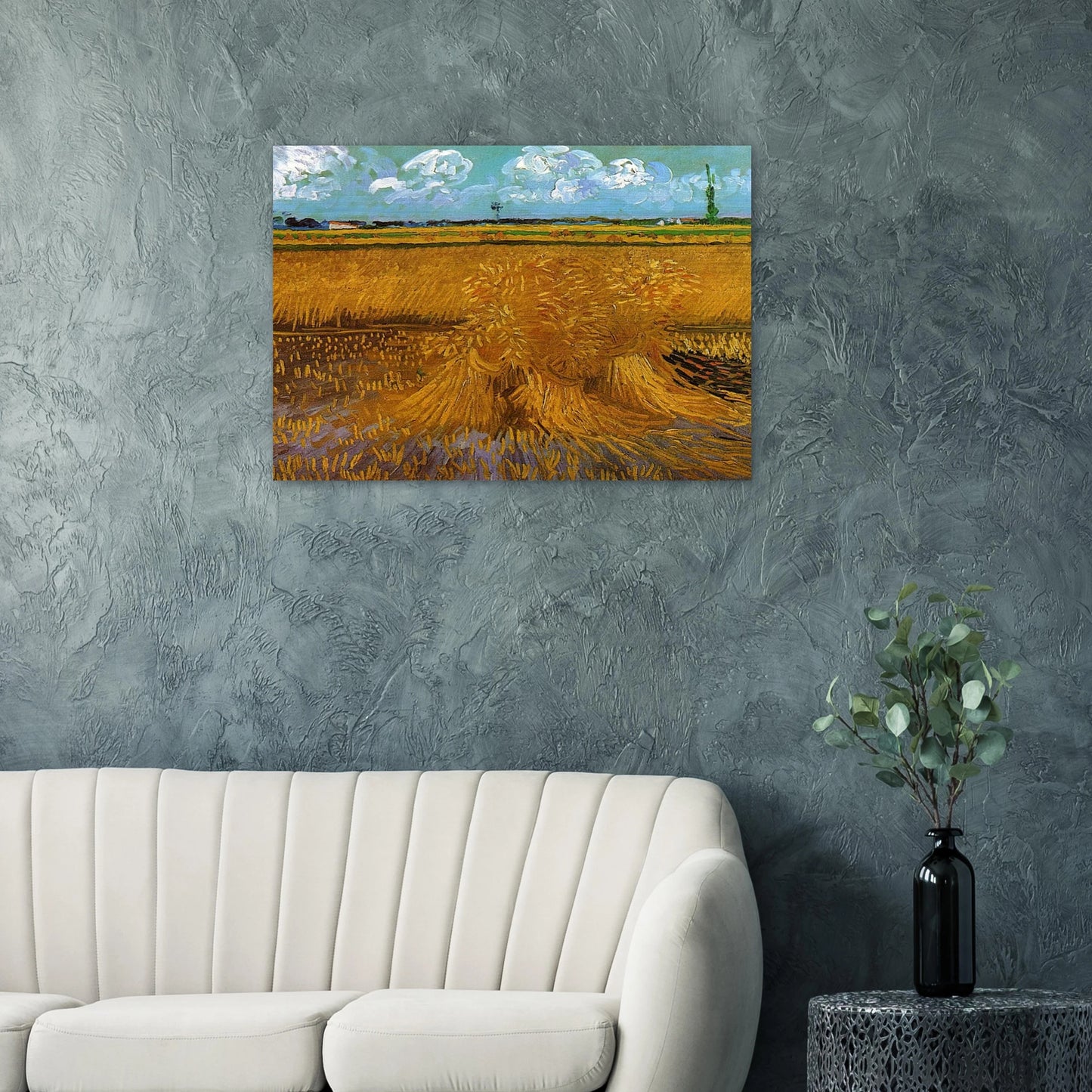 Wheatfield with Sheaves - Vincent van Gogh Brushed Aluminum Print - 70x100 cm / 28x40 inches | Vincent van Gogh Aluminum Print | Vincent van Gogh Prints