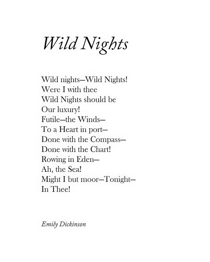 Dickinson Poems Art Print: Wild Nights - Emily Dickinson Minimalist Literature Print | RedKalion