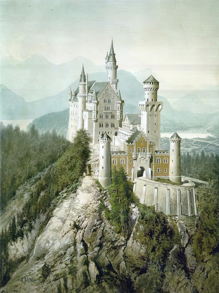 Hitler Castle Painting: Neuschwanstein Art Print by Adolf Hitler | RedKalion