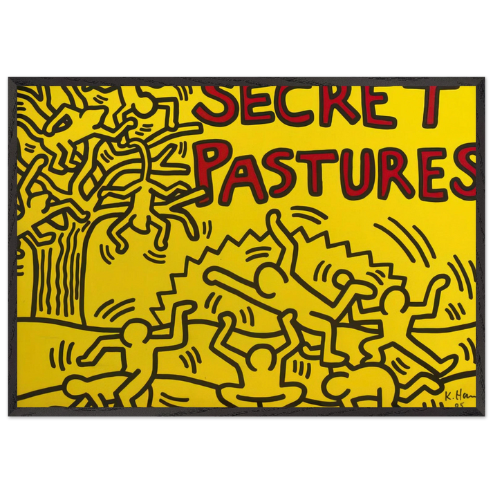 A POSTER FOR THE BILL T JONES AND ARNIE ZANE PERFORMANCE PIECE SECRET PASTURES 1984 N1 - Keith Haring 70x100 cm / 28x40 inches Framed Art Print – Black Wooden Frame | Keith Haring Art For Sale