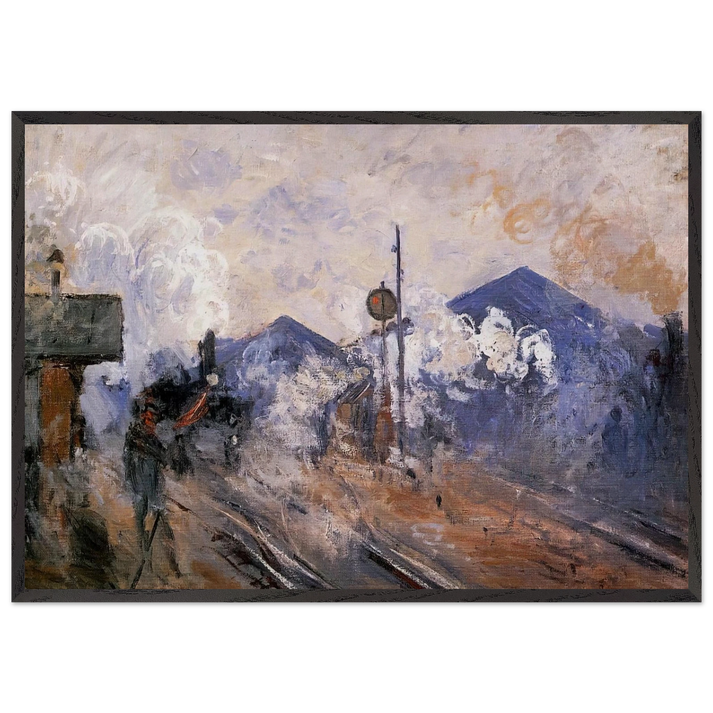 Saint-Lazare Station Track Coming out - claude monet 70x100 cm / 28x40 inches Framed Art Print – Black Wooden Frame