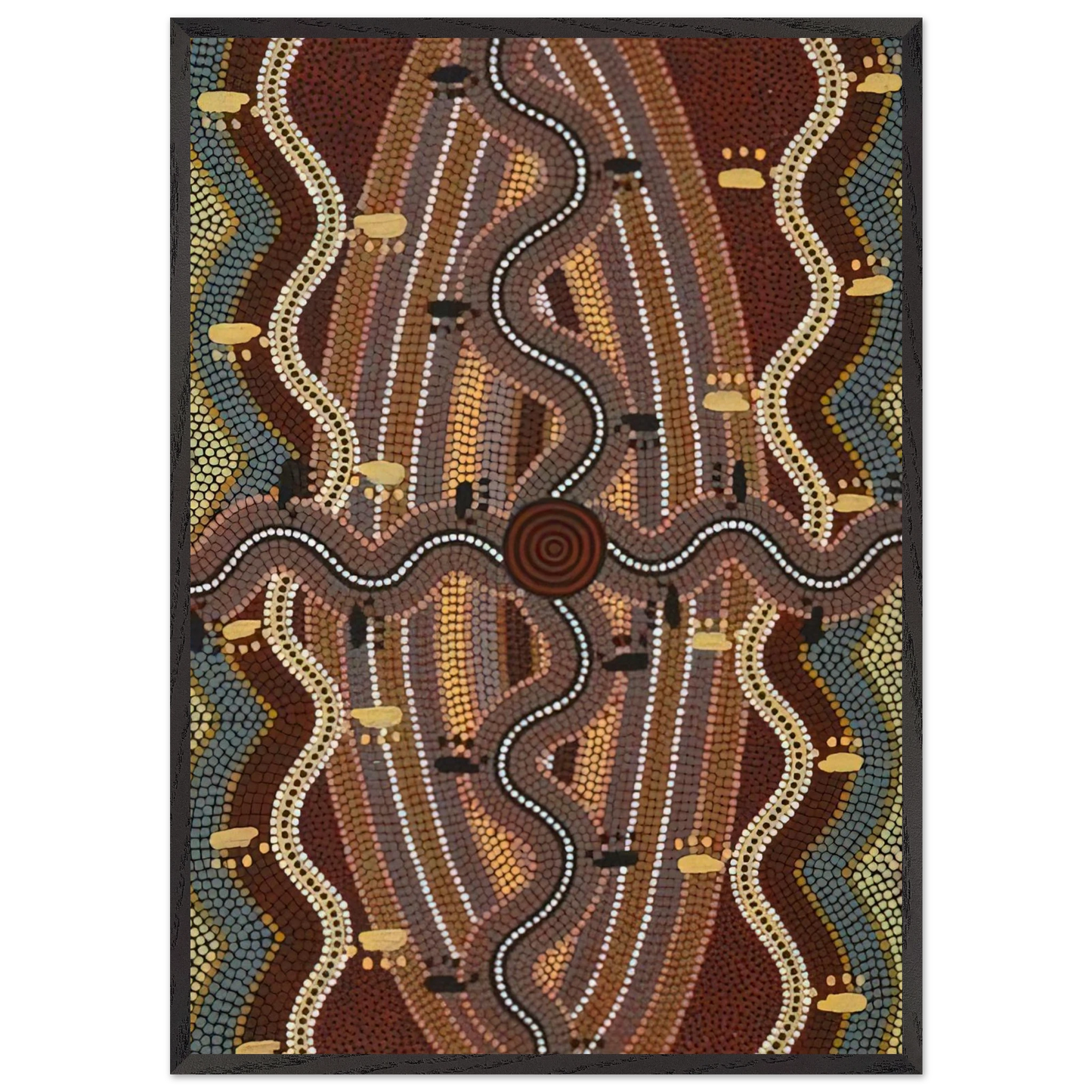 Possum Dreaming - 1981 - Clifford Possum Tjapaltjarri 70x100 cm / 28x40 inches Framed Art Print – Black Wooden Frame