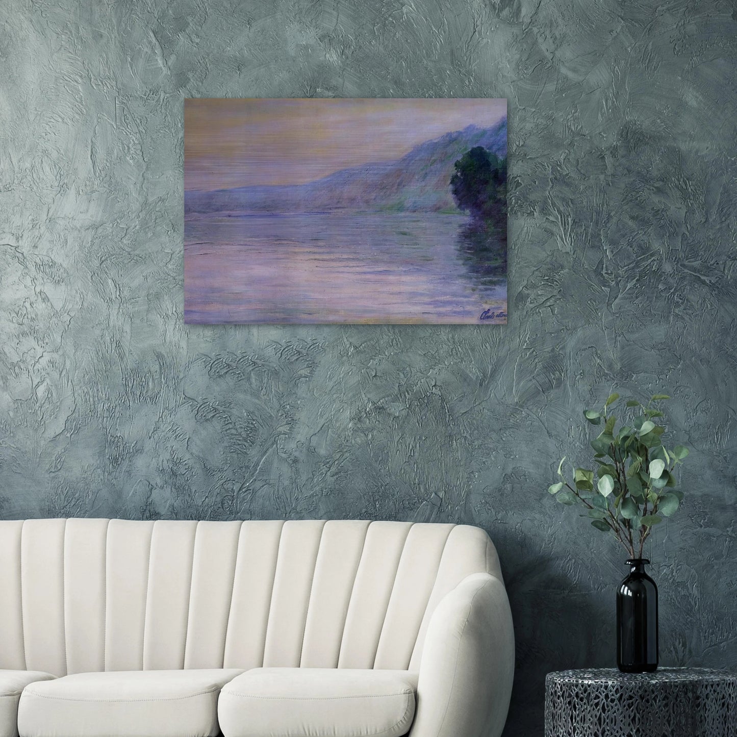The Seine at Port-Villez, Blue Effect - claude monet Brushed Aluminum Print - 70x100 cm / 28x40 inches | claude monet Aluminum Print | claude monet Prints