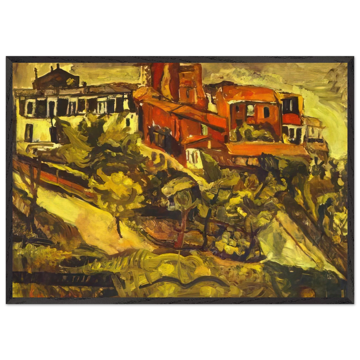 RED HOUSES - Chaim Soutine 70x100 cm / 28x40 inches Framed Art Print – Black Wooden Frame