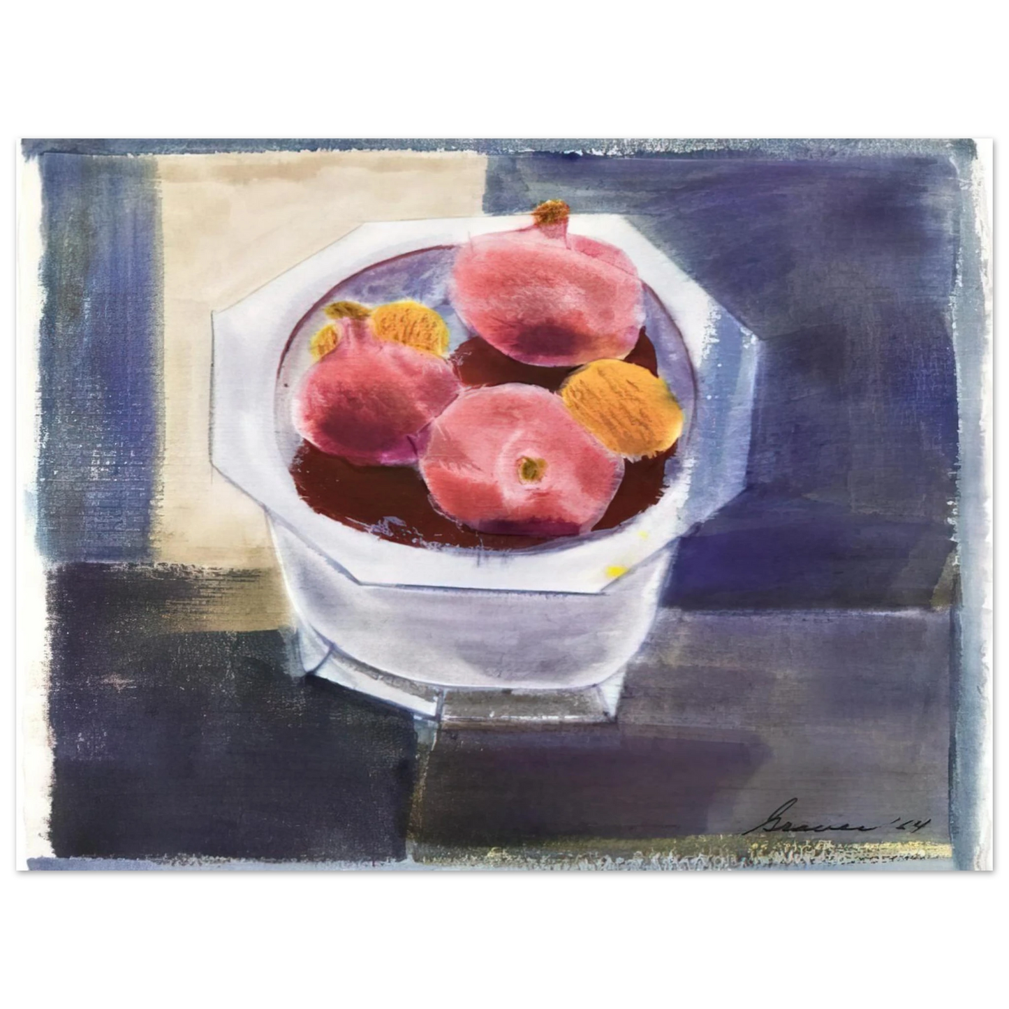 Morris Graves - Still Life with Bowl of Pomegranates - 1964 75x100 cm / 30x40inches Fine Art Poster