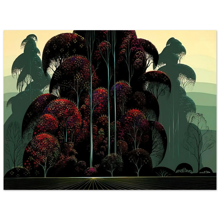 Eyvind Earle - Crimson Autumn 75x100 cm / 30x40inches Fine Art Poster