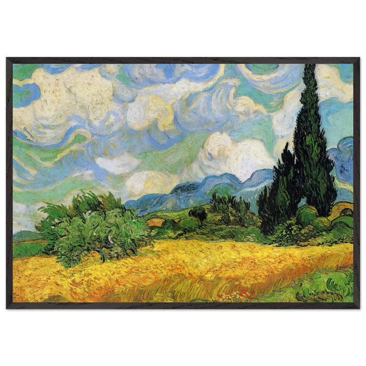 Wheat Field with Cypresses at the Haude Galline near Eygalieres - Vincent van Gogh 70x100 cm / 28x40 inches Framed Art Print – Black Wooden Frame