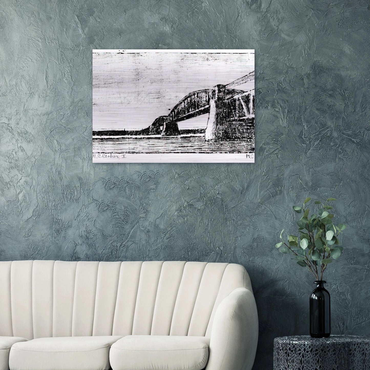 RAILWAY BRIDGE OOSTERBEEK - MC Escher Brushed Aluminum Print - 70x100 cm / 28x40 inches | MC Escher Aluminum Print | MC Escher Prints
