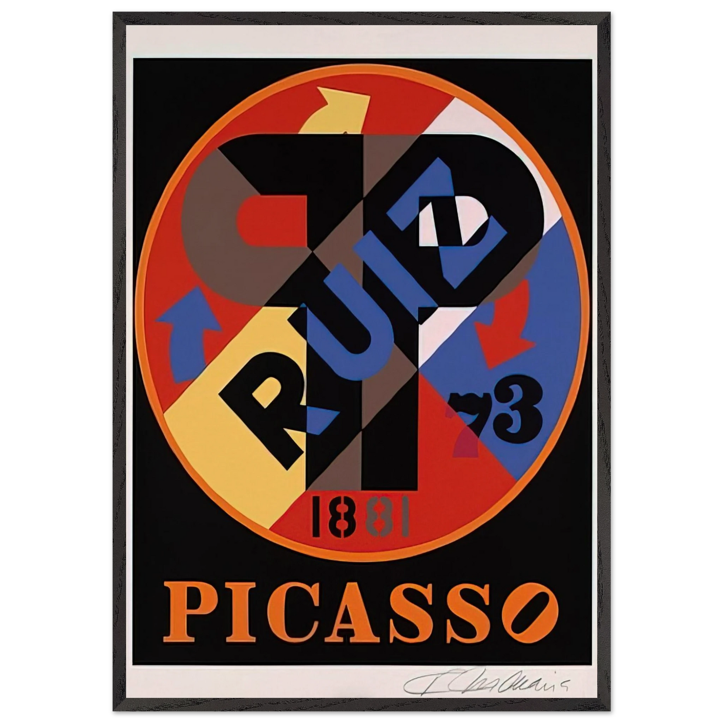Picasso The American Dream - Robert Indiana 70x100 cm / 28x40 inches Framed Art Print – Black Wooden Frame