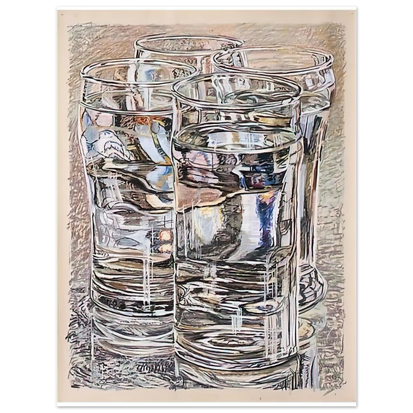 Janet Fish - 4 GLASSES 1974 75x100 cm / 30x40inches Fine Art Poster
