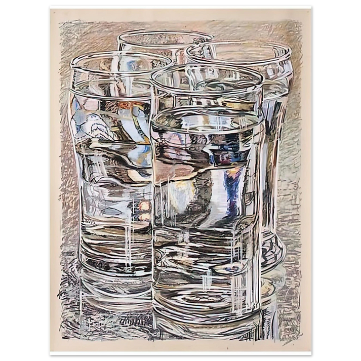 Janet Fish - 4 GLASSES 1974 75x100 cm / 30x40inches Fine Art Poster