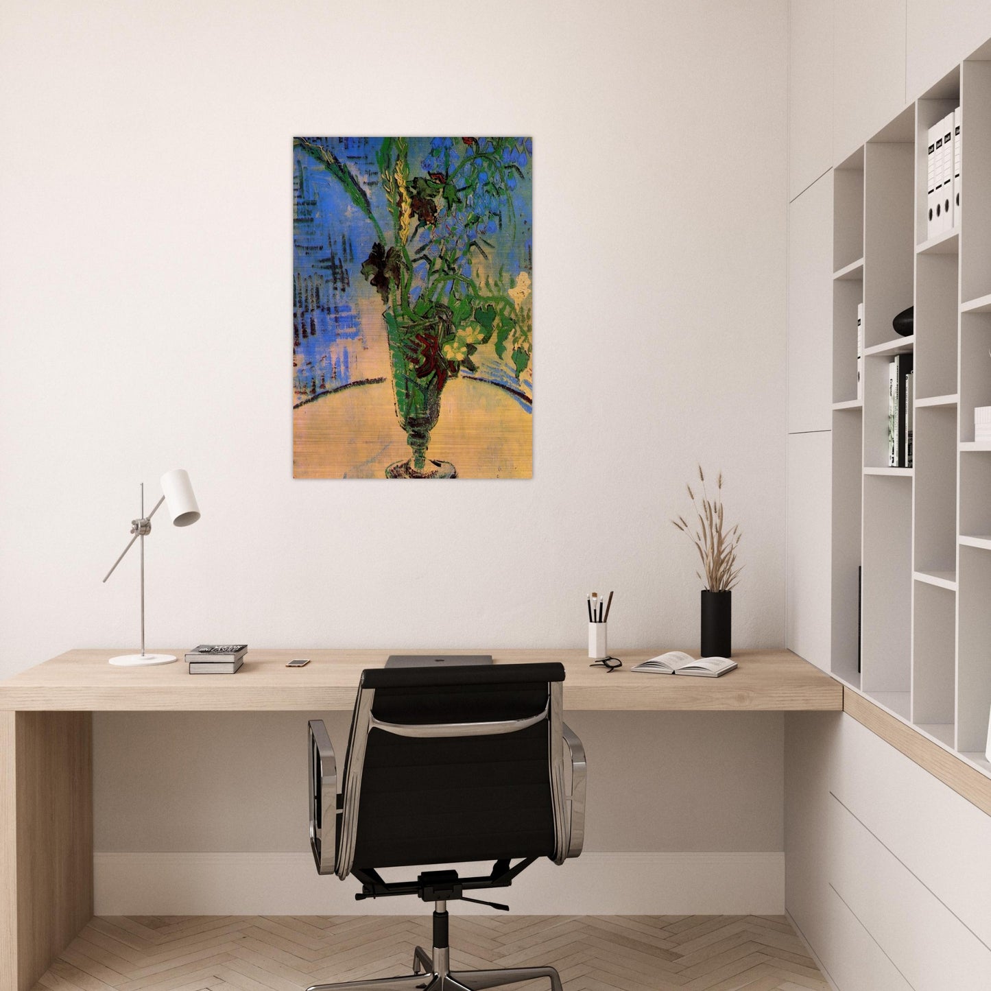 Still Life Glass with Wild Flowers - Vincent van Gogh Brushed Aluminum Print - 70x100 cm / 28x40 inches | Vincent van Gogh Aluminum Print | Vincent van Gogh Prints