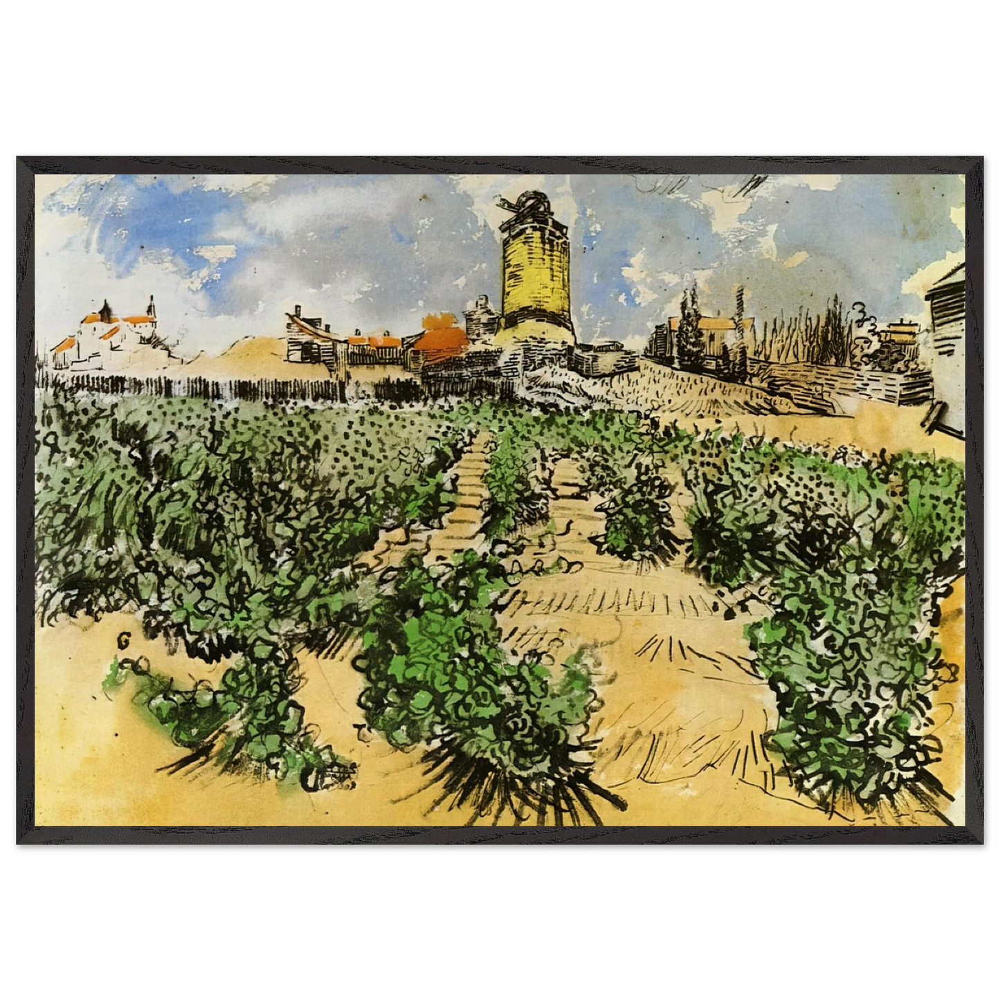 The Mill of Alphonse Daudet at Fontevieille - Vincent van Gogh 70x100 cm / 28x40 inches Framed Art Print – Black Wooden Frame