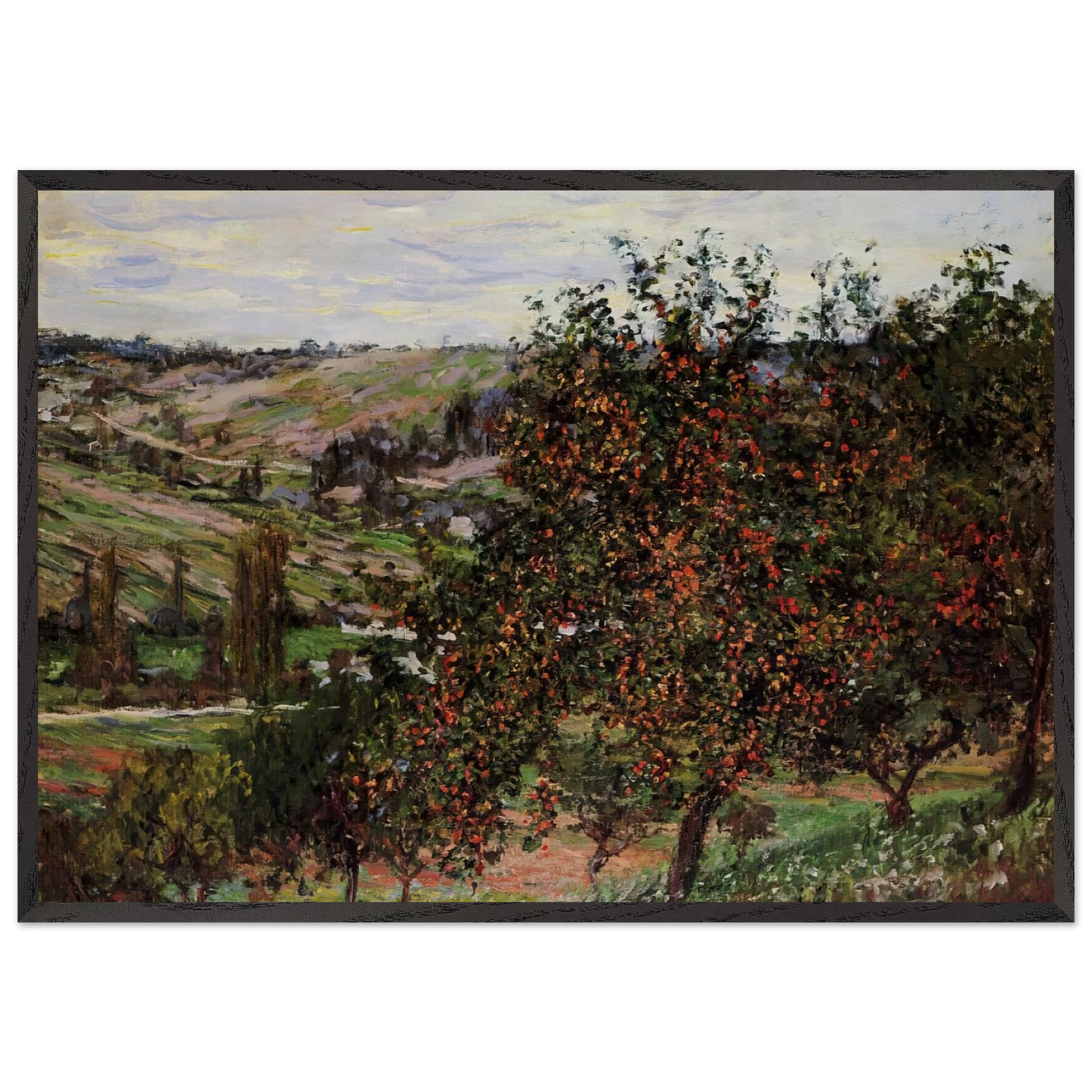 Apple Trees near Vetheuil - claude monet 70x100 cm / 28x40 inches Framed Art Print – Black Wooden Frame