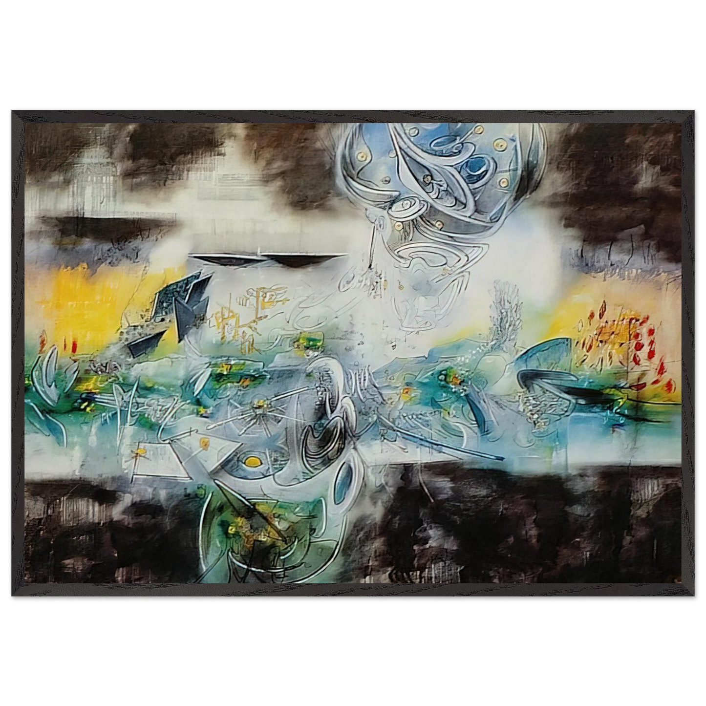 ABRIR EL CUBO Y ENCONTRAR LA VIDA - Roberto Matta 70x100 cm / 28x40 inches Framed Art Print – Black Wooden Frame