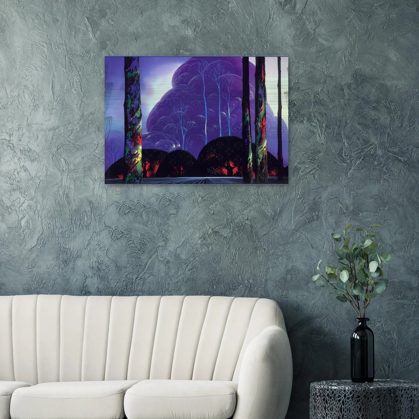 Purple Sunset - Eyvind Earle Brushed Aluminum Print - 70x100 cm / 28x40 inches | Eyvind Earle Aluminum Print | Eyvind Earle Prints