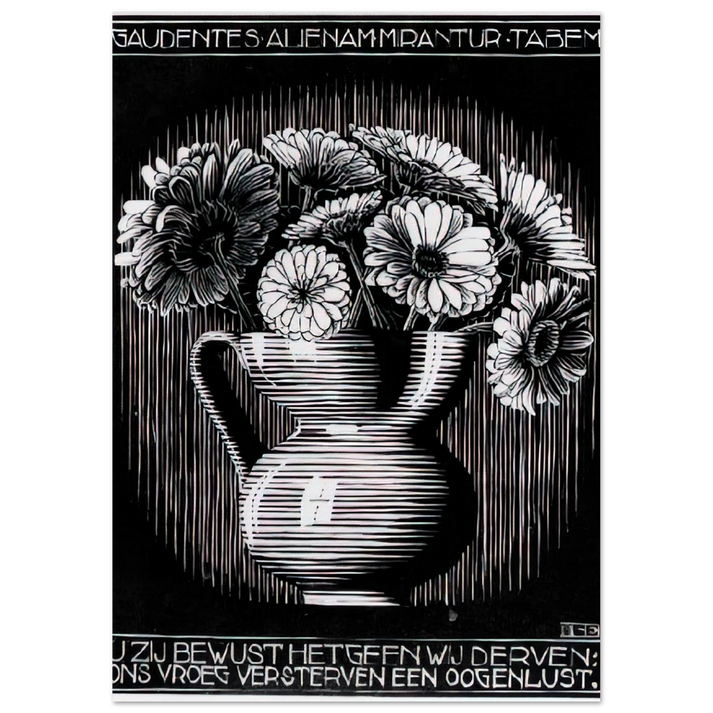 MC Escher - EMBLEMATA VASE Wall Art - 21x29.7 cm / 8x12" - Premium Wooden Framed Poster With Fine Art Paper-canvas - Wood frame