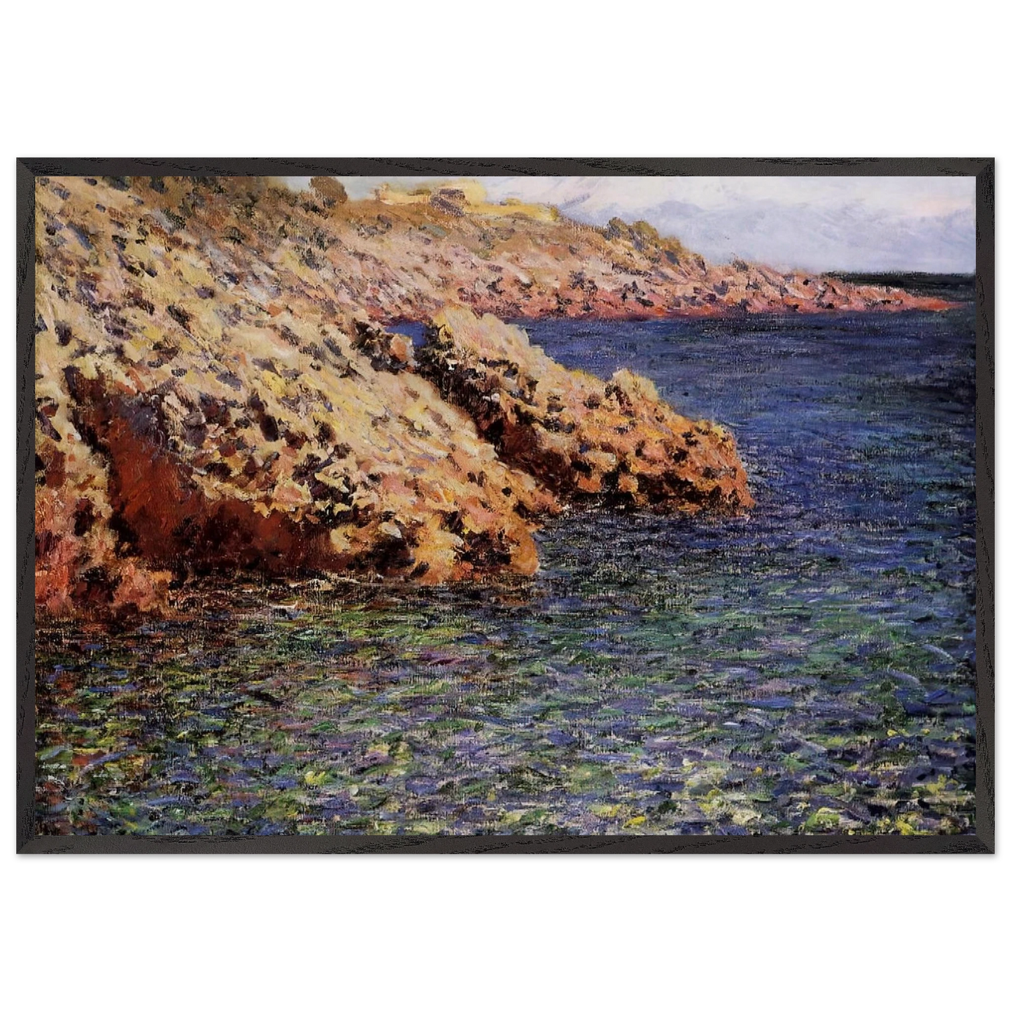 Rocks on the Mediterranean Coast - claude monet 70x100 cm / 28x40 inches Framed Art Print – Black Wooden Frame