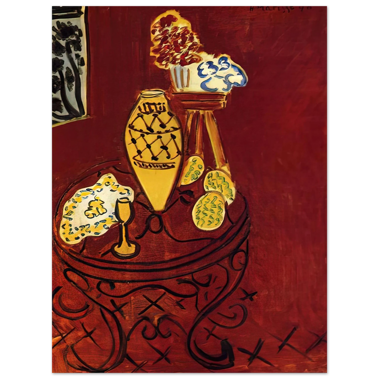 Henri Matisse - INTERIOR IN VENETIAN RED 1946 75x100 cm / 30x40inches Fine Art Poster