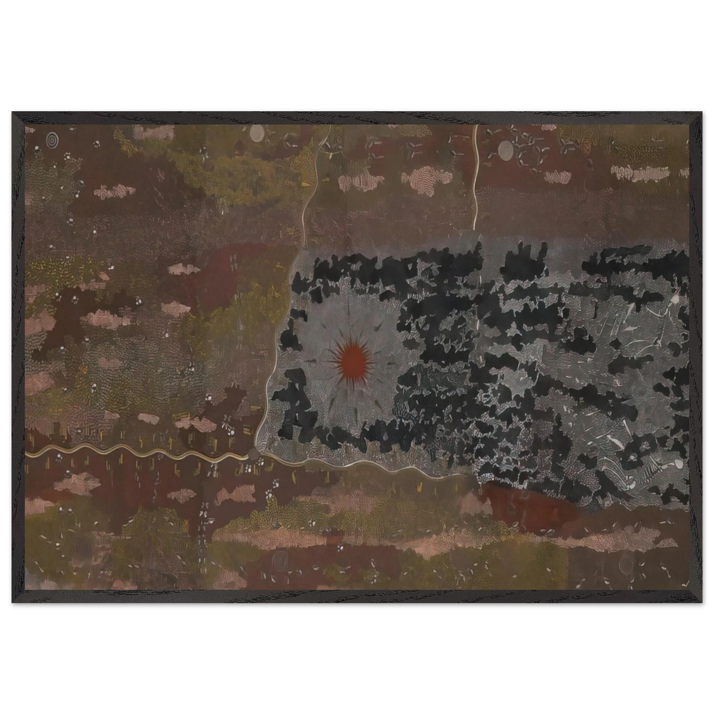 Warlugulong - 1977 - Clifford Possum Tjapaltjarri 70x100 cm / 28x40 inches Framed Art Print – Black Wooden Frame