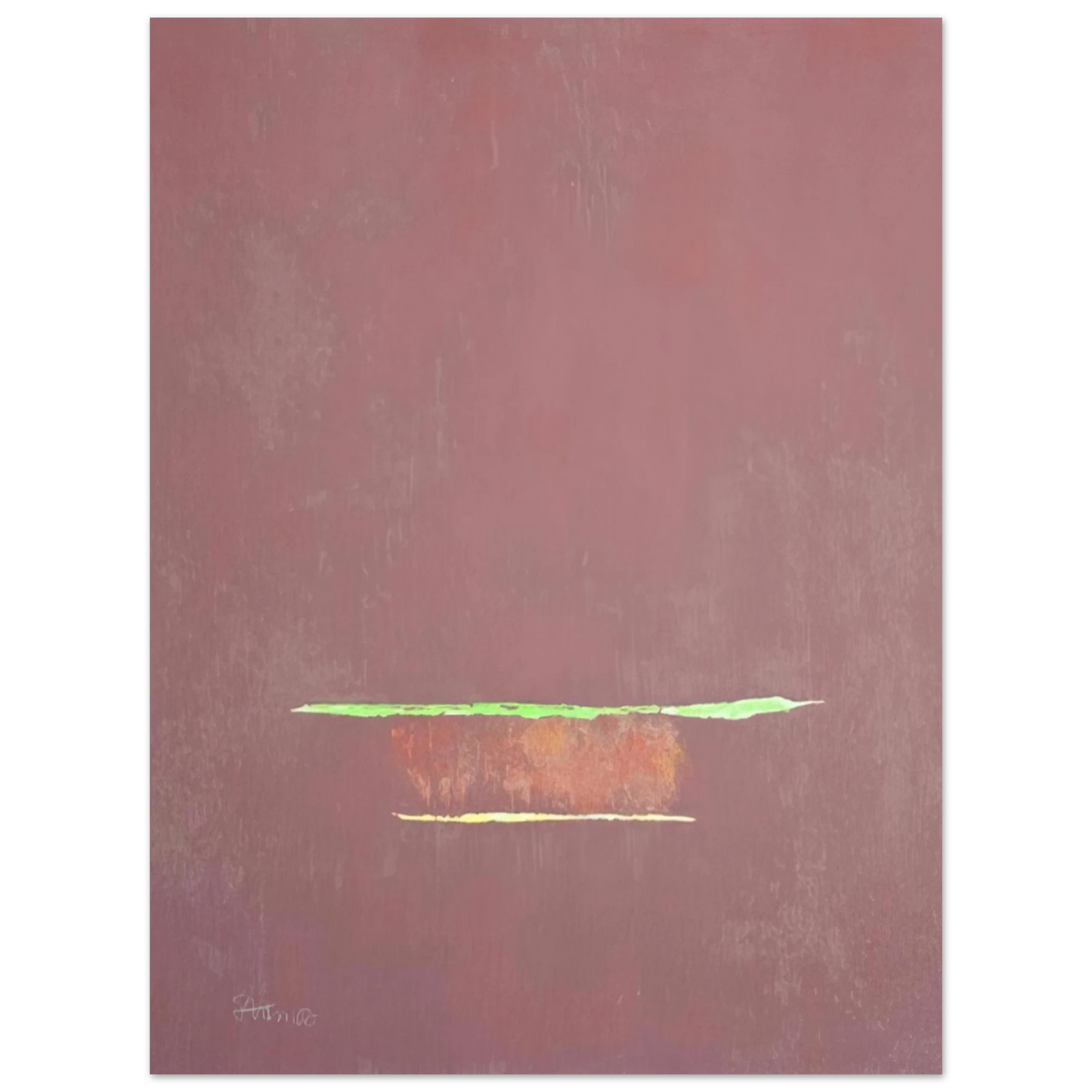 Theodoros Stamos - Purple Color Field with Two Green Lines - Color Field Painting 75x100 cm / 30x40inches Fine Art Poster