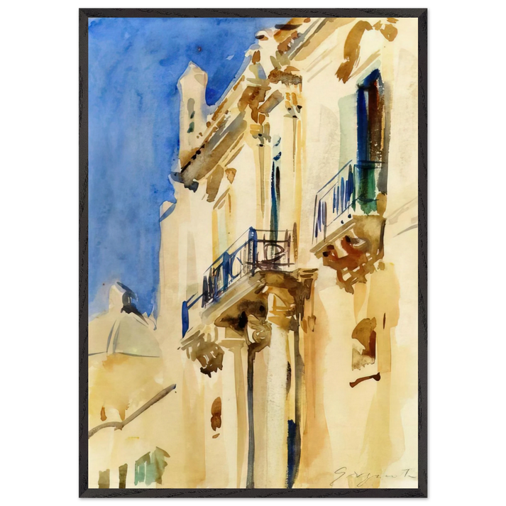 Facade of a Palazzo Girgente Sicily - John Singer Sargent 70x100 cm / 28x40 inches Framed Art Print – Black Wooden Frame