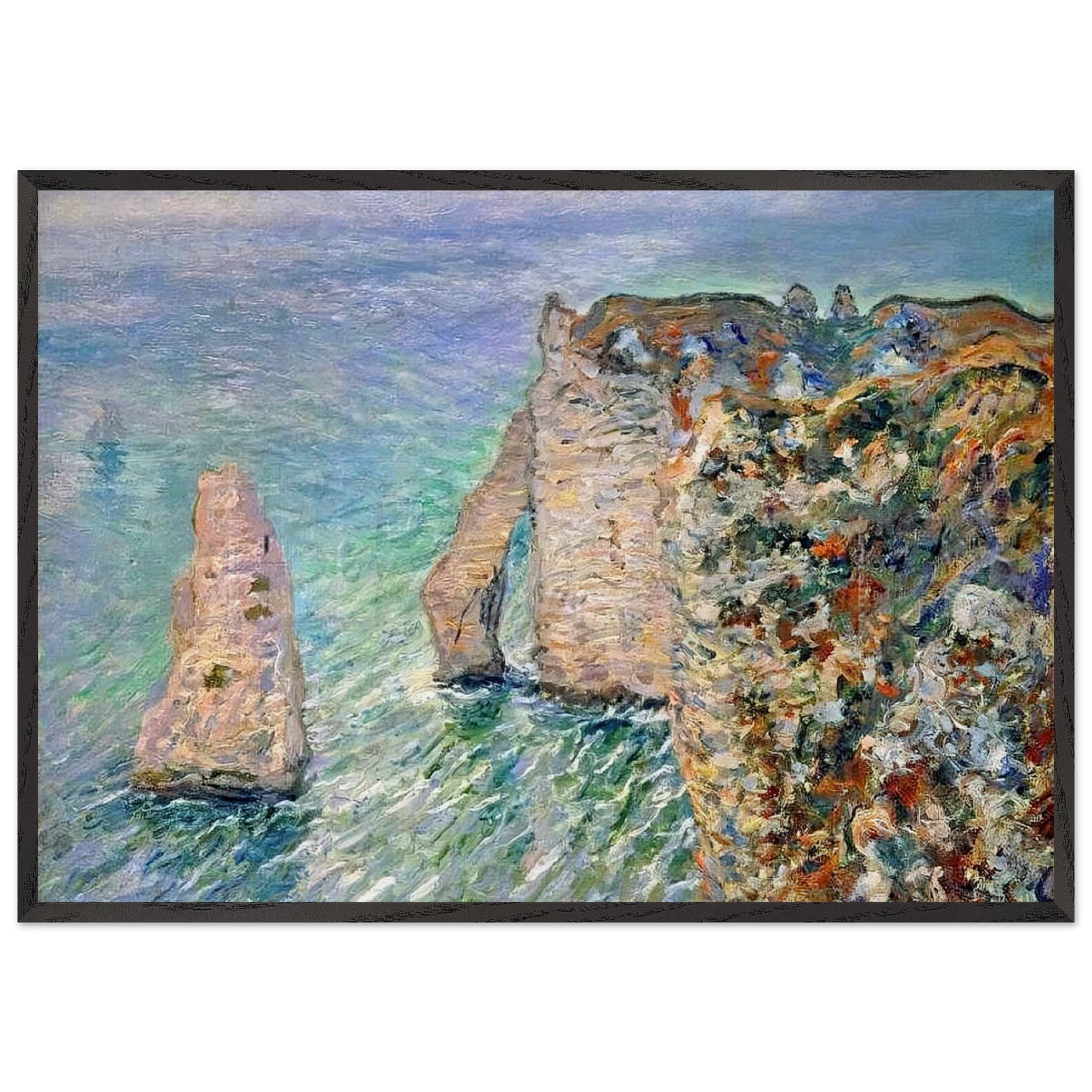 The Rock Needle and the Porte dAval - claude monet 70x100 cm / 28x40 inches Framed Art Print – Black Wooden Frame