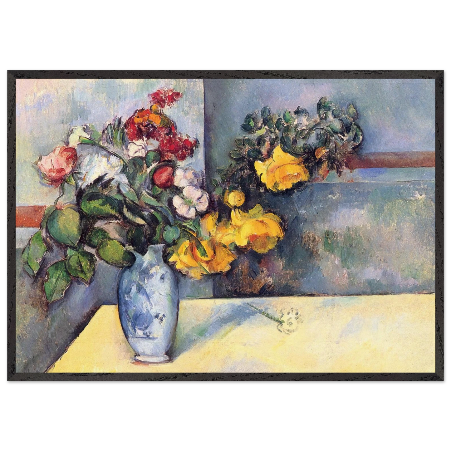 Still Life Flowers in a Vase - Paul Cezanne 70x100 cm / 28x40 inches Framed Art Print – Black Wooden Frame