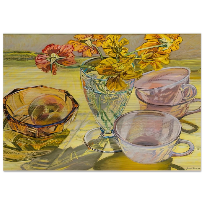 NASTURTIUMS AND PINK CUPS 1981 - Janet Fish Brushed Aluminum Print - 70x100 cm / 28x40 inches | Janet Fish Aluminum Print | Janet Fish Prints