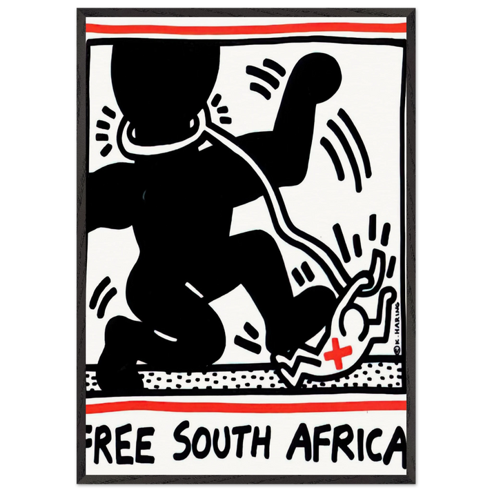 FREE SOUTH AFRICA 1985 N2 - Keith Haring 70x100 cm / 28x40 inches Framed Art Print – Black Wooden Frame