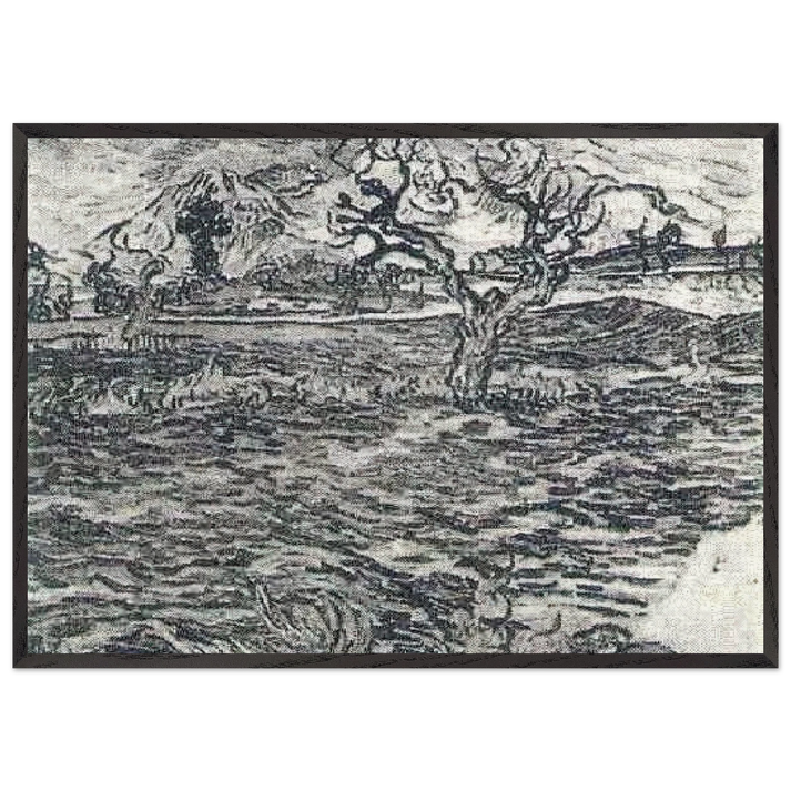 Landscape with Olive Tree and Mountains in the Background - Vincent van Gogh 70x100 cm / 28x40 inches Framed Art Print – Black Wooden Frame