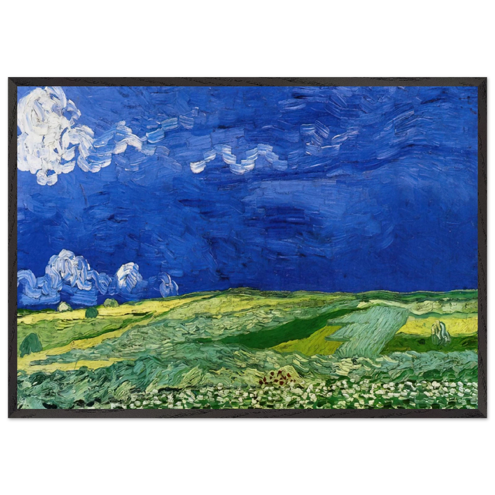 Wheatfields under Thunderclouds - Vincent van Gogh 70x100 cm / 28x40 inches Framed Art Print – Black Wooden Frame