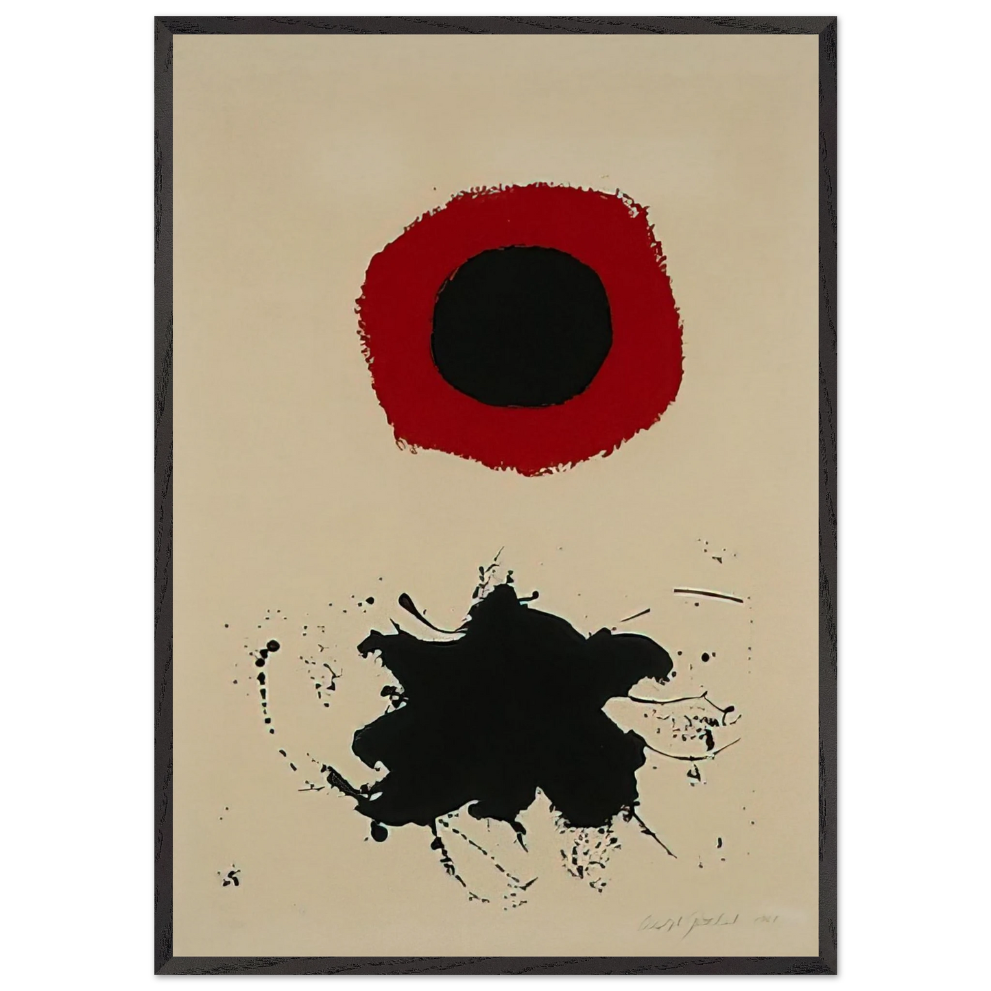 White Ground-Red Halo - 1966 - Adolph Gottlieb 70x100 cm / 28x40 inches Framed Art Print – Black Wooden Frame