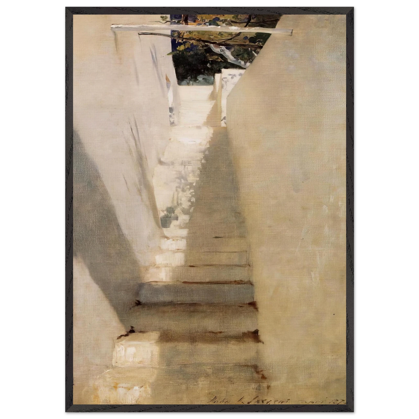 Staircase in Capri - John Singer Sargent 70x100 cm / 28x40 inches Framed Art Print – Black Wooden Frame