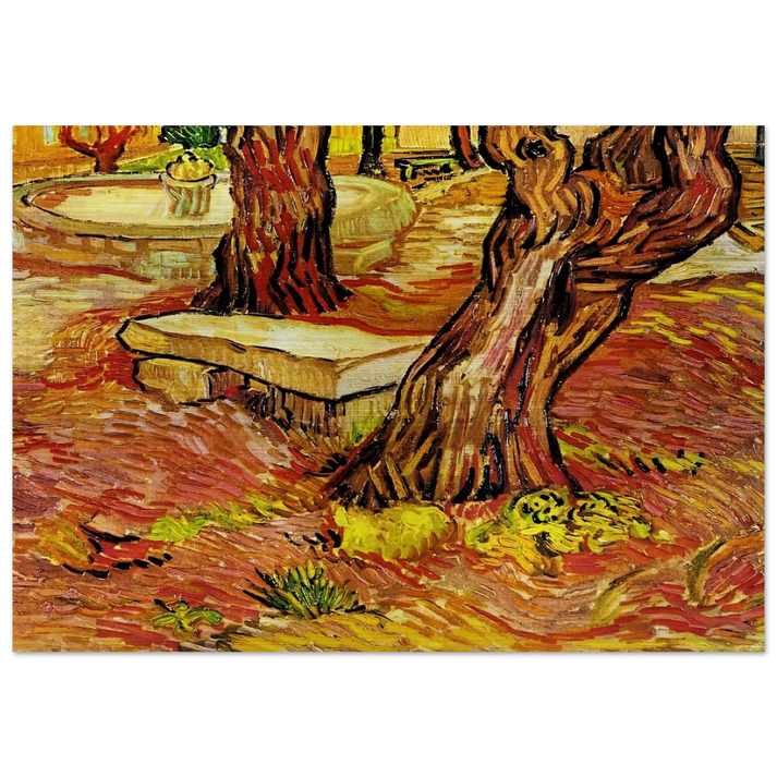 The Stone Bench in the Garden at Saint-Paul Hospital - Vincent van Gogh Brushed Aluminum Print - 70x100 cm / 28x40 inches | Vincent van Gogh Aluminum Print | Vincent van Gogh Prints