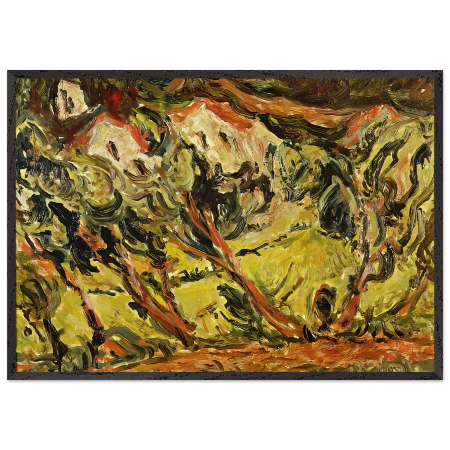 CERET LANDSCAPE 1 - Chaim Soutine 70x100 cm / 28x40 inches Framed Art Print – Black Wooden Frame