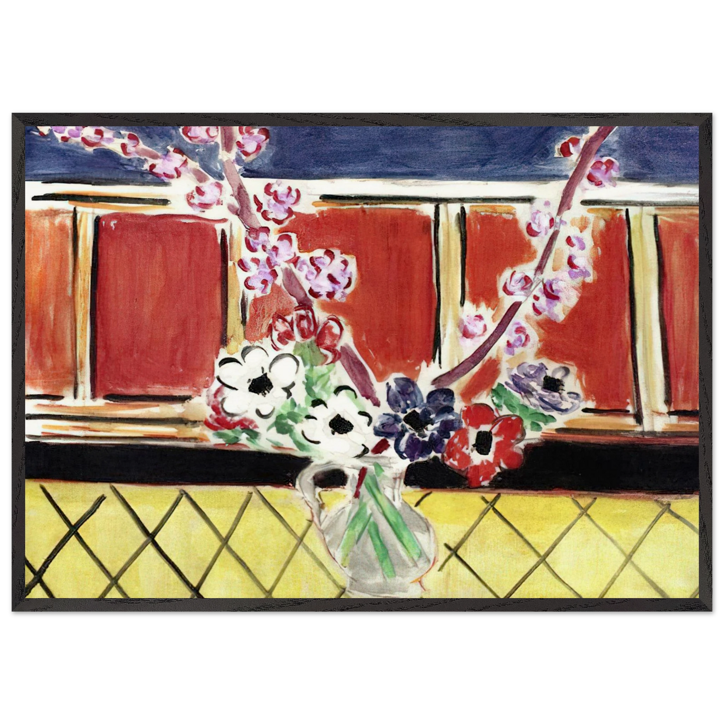 ANEMONES AND PEACH BLOSSOMS 1944 - Henri Matisse 70x100 cm / 28x40 inches Framed Art Print – Black Wooden Frame
