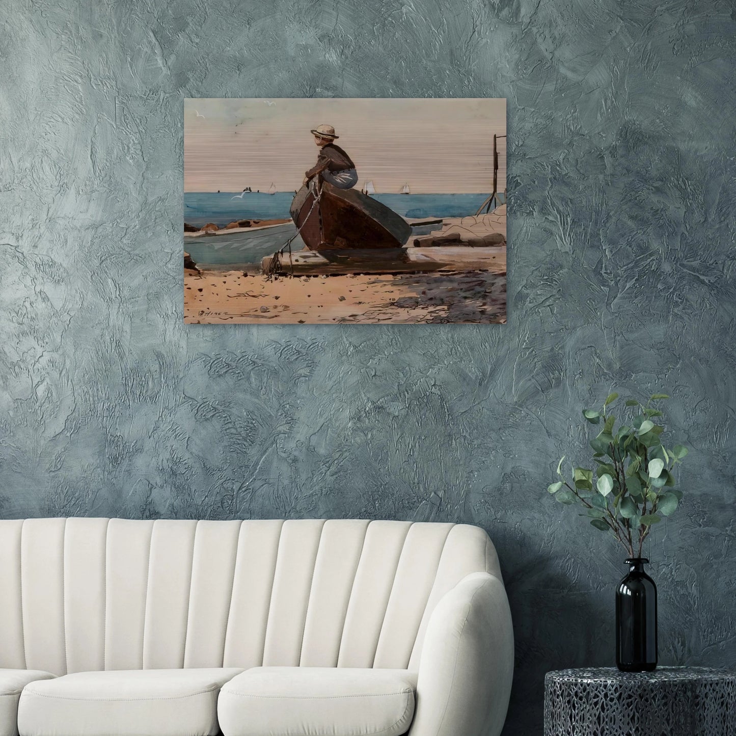 WAITING FOR DAD - Winslow Homer Brushed Aluminum Print - 70x100 cm / 28x40 inches | Winslow Homer Aluminum Print | Winslow Homer Prints