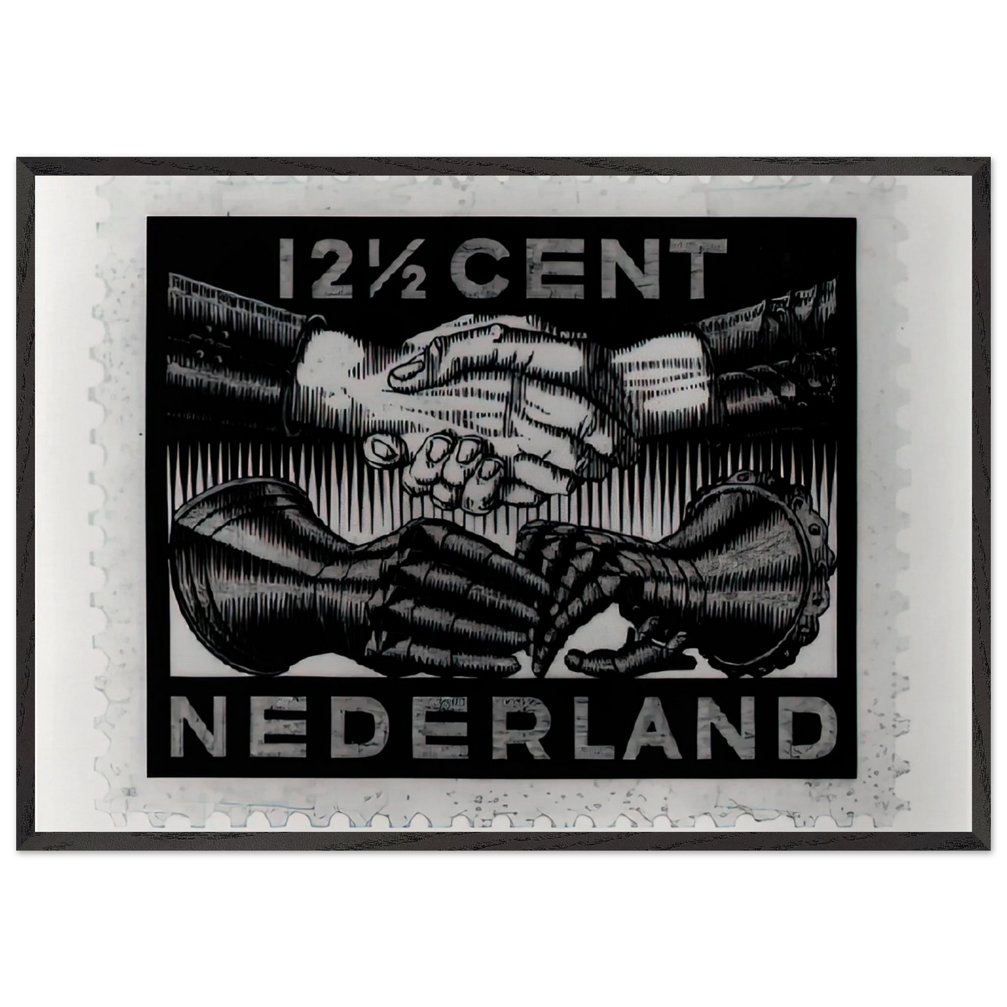 DESIGN FOR DUTCH PEASE POSTAGE STAMP MARCH 1932 1932 - MC Escher 70x100 cm / 28x40 inches Framed Art Print – Black Wooden Frame | Maurits Cornelis Escher Prints